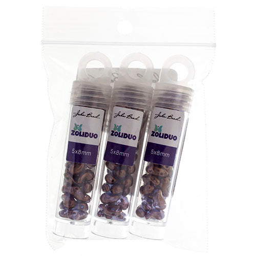 Czech Bead Zoli Duo Right 2-Hole 5x8mm 6.5g Vial Crystal Luster Shades