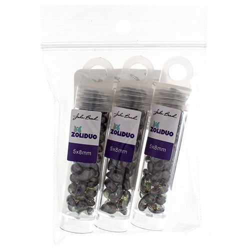 Czech Bead Zoli Duo Right 2-Hole 5x8mm 6.5g Vial Crystal Luster Shades