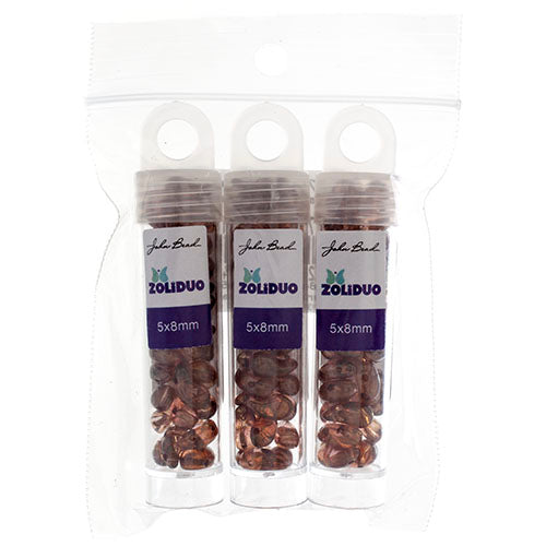 Czech Bead Zoli Duo Right 2-Hole 5x8mm 6.5g Vial Crystal Luster Shades