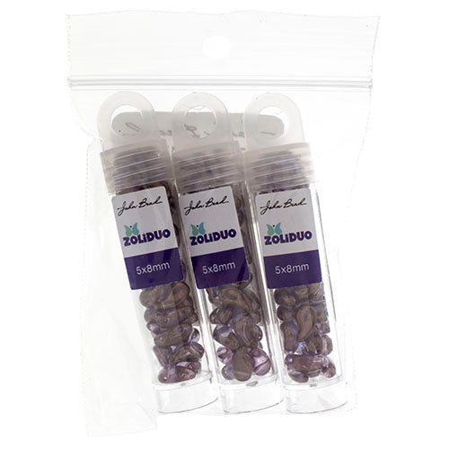 Czech Bead Zoli Duo Right 2-Hole 5x8mm 6.5g Vial Crystal Luster Shades