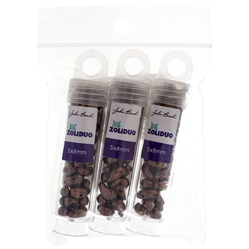 Czech Bead Zoli Duo Right 2-Hole 5x8mm 6.5g Vial Black Shades