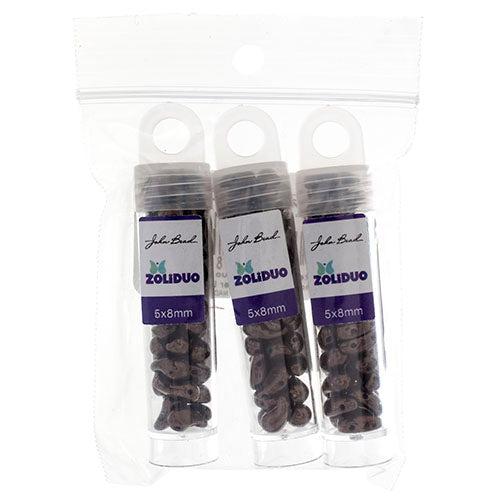 Czech Bead Zoli Duo Right 2-Hole 5x8mm 6.5g Vial Black Shades