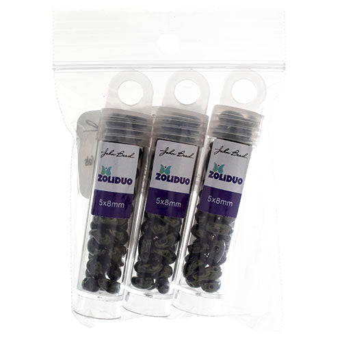 Czech Bead Zoli Duo Right 2-Hole 5x8mm 6.5g Vial Black Shades