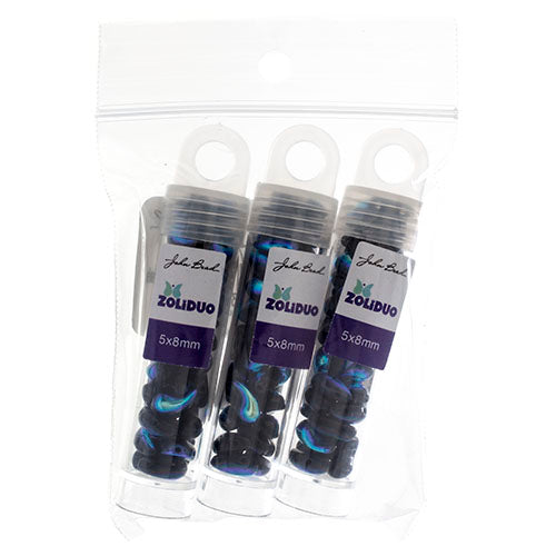 Czech Bead Zoli Duo Right 2-Hole 5x8mm 6.5g Vial Black Shades