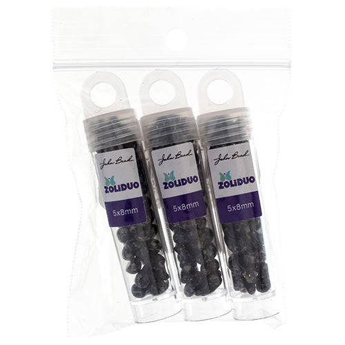 Czech Bead Zoli Duo Right 2-Hole 5x8mm 6.5g Vial Black Shades
