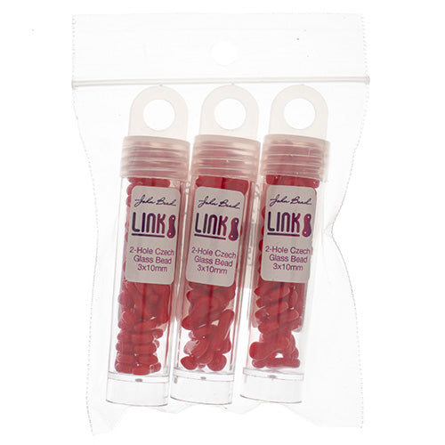 Czech Glass Bead Link 3x10mm Vials - Opaque Red Shades