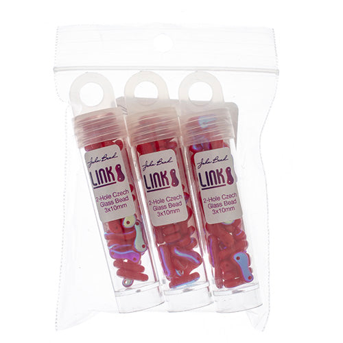 Czech Glass Bead Link 3x10mm Vials - Opaque Red Shades