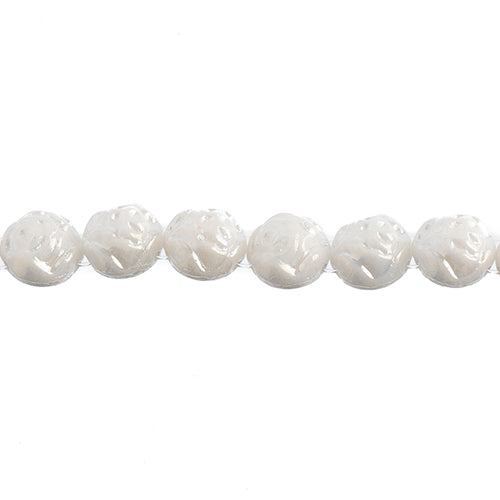 Czech Candy Rose Beads 2-Holes White Alabaster Luster