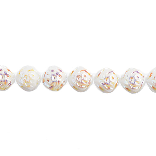 Czech Candy Rose Beads 2-Holes White Alabaster AB Halfcoat