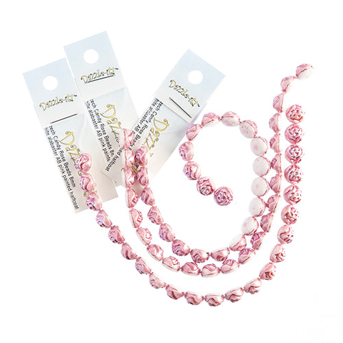 Czech Candy Rose Beads 2-Holes White Alabaster AB w/Pink