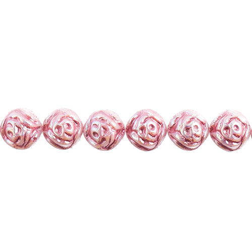 Czech Candy Rose Beads 2-Holes White Alabaster AB w/Pink