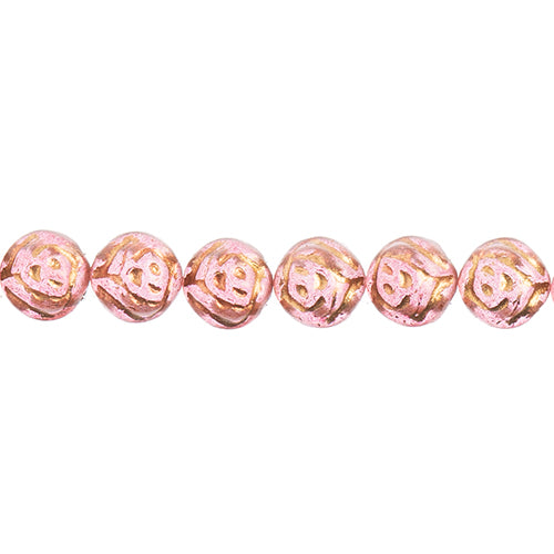 Czech Candy Rose Beads 2-Holes Crystal/Pink Dyed w/Bronze