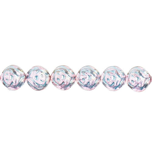 Czech Candy Rose Beads 2-Holes Crystal/Gold Luster w/Blue