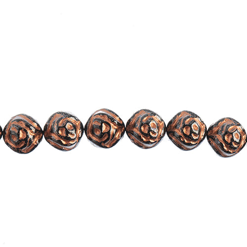 Czech Candy Rose Beads 2-Holes Black/White Luster w/Capri Copper