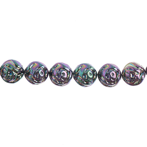 Czech Candy Rose Beads 2-Holes Black/Red Iris