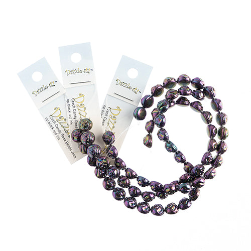 Czech Candy Rose Beads 2-Holes Black/Red Iris