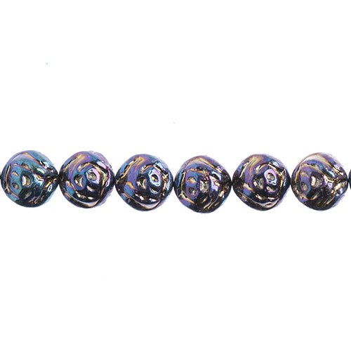 Czech Candy Rose Beads 2-Holes Black/Blue Iris
