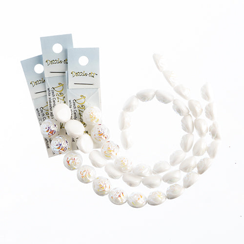 Czech Candy Rose Beads 2-Holes White Alabaster AB Halfcoat