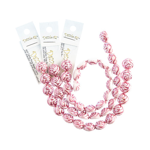 Czech Candy Rose Beads 2-Holes White Alabaster AB w/Pink