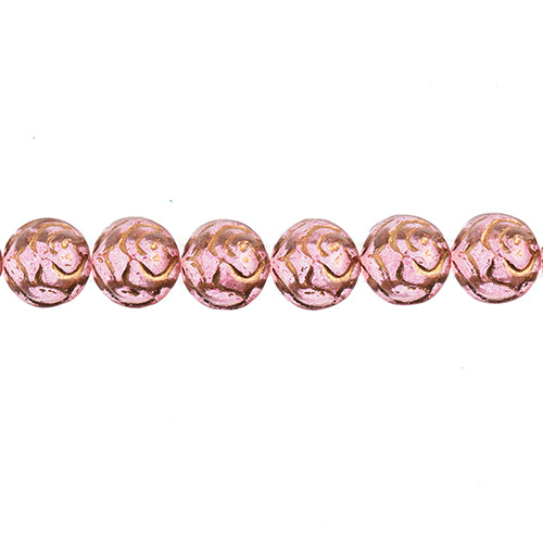 Czech Candy Rose Beads 2-Holes Crystal/Pink Dyed w/Bronze