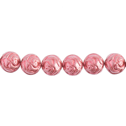 Czech Candy Rose Beads 2-Holes Crystal/ Pink Metallic Dyed