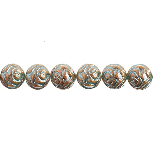 Czech Candy Rose Beads 2-Holes White Alabaster/Apricot w/Blue