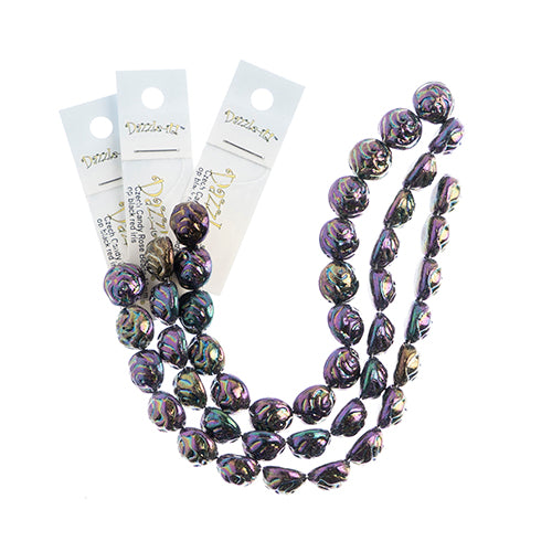 Czech Candy Rose Beads 2-Holes Black/Red Iris