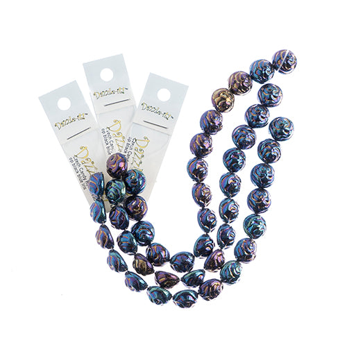 Czech Candy Rose Beads 2-Holes Black/Blue Iris