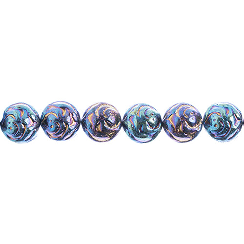 Czech Candy Rose Beads 2-Holes Black/Blue Iris