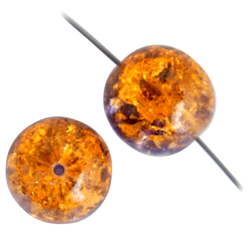 Glass Bead Cracked Round 14mm Crystal Brown Two Tone