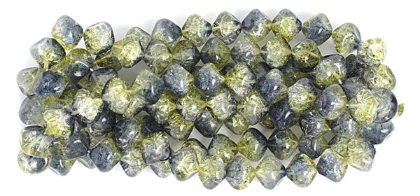 Glass Bead Cracked 13mm Fancy Round Strung Two-Tone Yellow/Montana