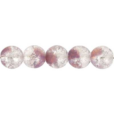 Glass Bead Cracked 8mm Round Strung Crystal/Mauve