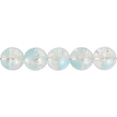 Glass Bead Cracked 8mm Round Strung Crystal/Light Turquoise