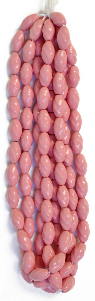 Glass Bead Twisted Oval 12x7mm Rose Strung