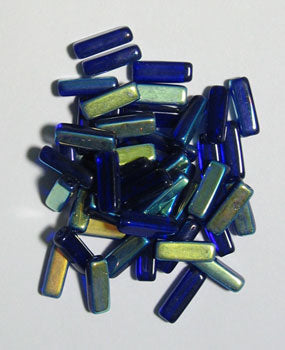 Glass Bead Rectangle 15x5mm Transparent Cobalt Blue AB 1/2 Coat.