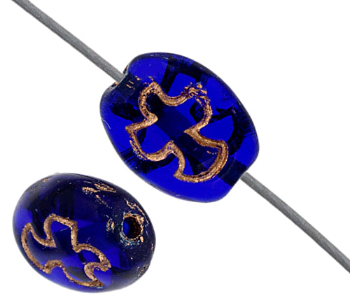 Glass Rosary Bead Oval 8x7mm Transparent With Bronze Dove