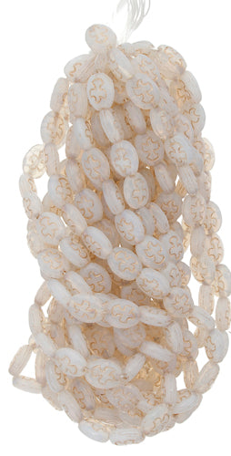 Glass Rosary Bead Oval 8x7mm Transparent With Bronze Dove