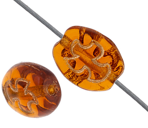 Glass Rosary Bead Oval 8x7mm Transparent With Bronze Dove