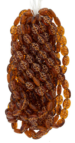 Glass Rosary Bead Oval 8x7mm Transparent With Bronze Dove