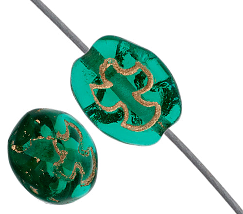 Glass Rosary Bead Oval 8x7mm Transparent With Bronze Dove