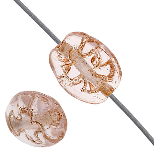 Glass Rosary Bead Oval 8x7mm Transparent With Bronze Dove