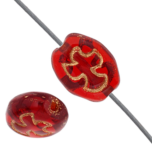 Glass Rosary Bead Oval 8x7mm Transparent With Bronze Dove