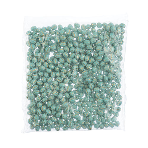 Glass Bead Oval 8x6.5mm Topaz/Turquoise/Gold Painted