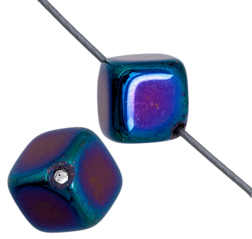 Glass Bead Cubes 8mm With Diagonal Hole Strung