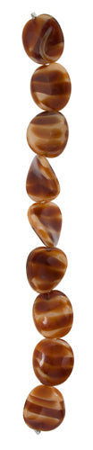 Glass 16x13mm Twisted Oval Opaque Amber Striped