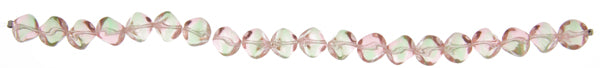 Glass Bead 9mm Dimpled Cube Pink-Green Peacock Strung