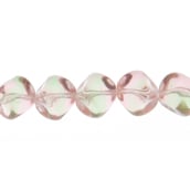 Glass Bead 9mm Dimpled Cube Pink-Green Peacock Strung