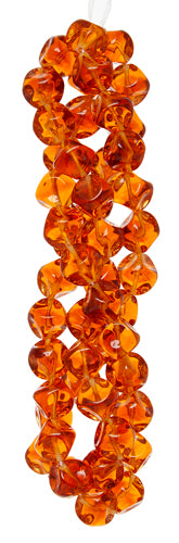 Glass Bead 9mm Dimpled Cube Two-tone Amber Strung