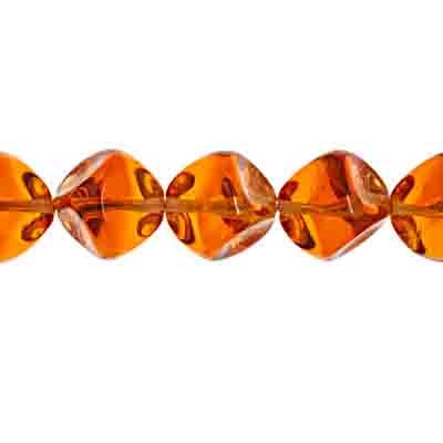 Glass Bead 9mm Dimpled Cube Two-tone Amber Strung