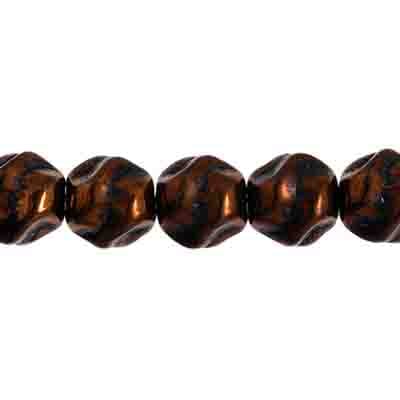 Glass Bead Round Fancy 8mm Black/Bronze Strung
